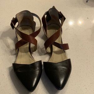 Poppy Barley Cross Strap sandals - Black/Camel - size 7